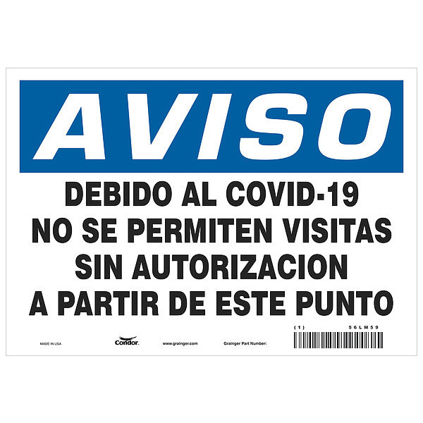 Condor Covid 19 Sign 7X10, Spanish Not Covid19, 7 in Height, 10 in Width, Polyester, Spanish HWN826T0710