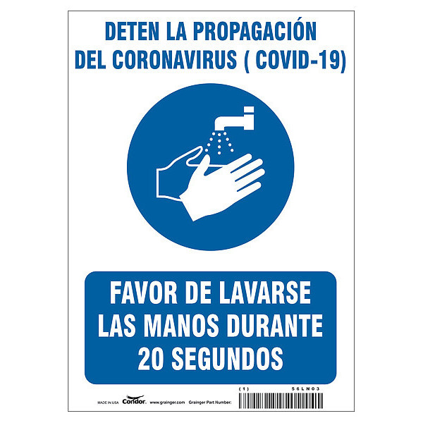 Condor Covid 19 Sign 10X14, Spanish Prevent Cov, 10 in Height, 14 in Width, Polyester, Spanish HWB724T1410