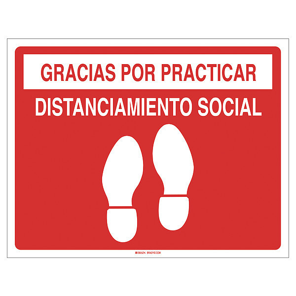 Brady Covid 19 Sign 14X18, Spanish Social Dist, 14 in H, 18 in W, Vinyl, Spanish, 170329 170329