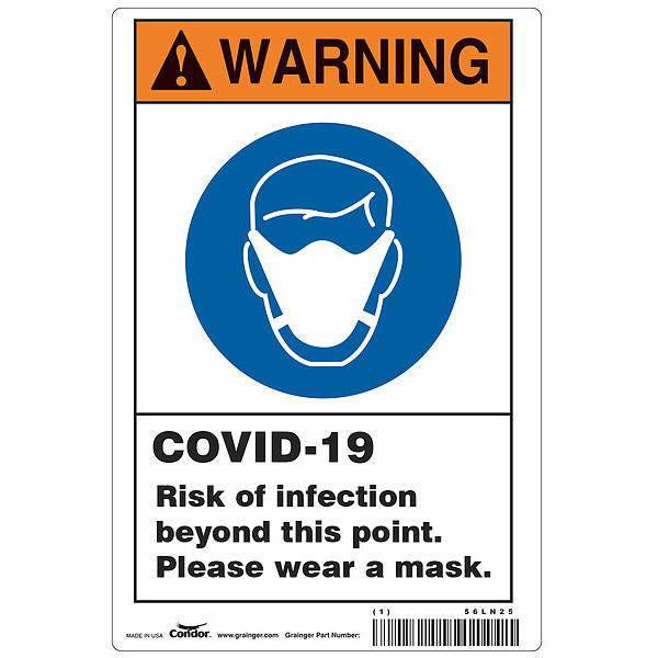 Condor Risk of Infection Sign, 10" W x 7" H, English, Polystyrene, White HWW310P1007