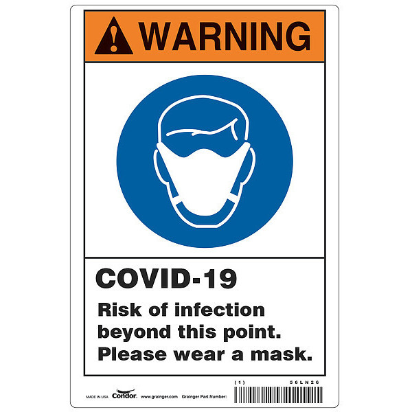 Condor Risk of Infection Sign, 14" W x 10" H, English, Polystyrene, White HWW310P1410