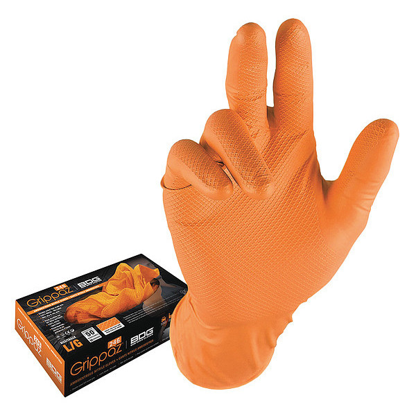 Bdg 99-1-6100B, Nitrile Disposable Gloves, 6 mil Palm, Nitrile, Powder-Free, L, 50 PK, Orange 99-1-6100B-L