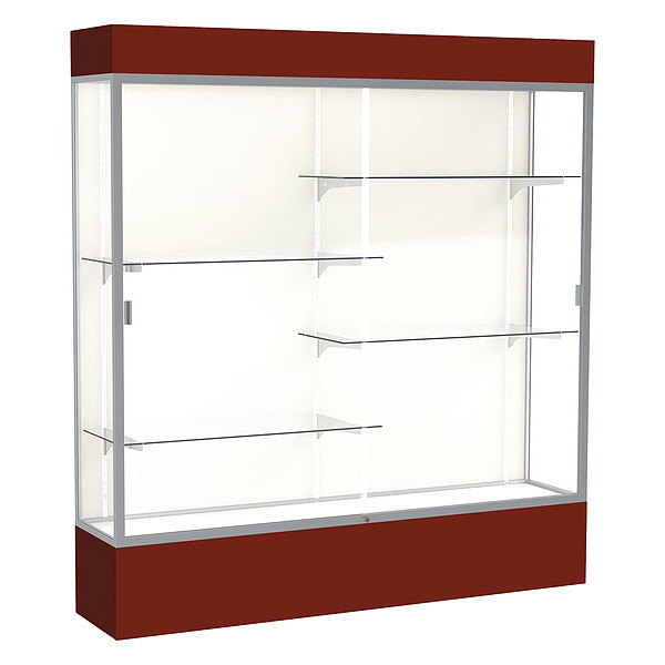 Ghent Lighted Floor Display Case 72x80x16, Plaque, Satin 3176PB-SN-MN