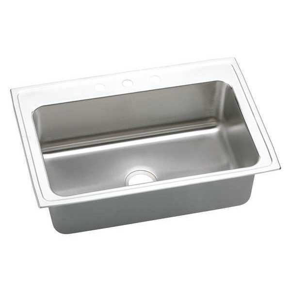 Elkay Sink, Drop-In Mount, 1 Hole, Lustrous Satin Finish DLRS3322101