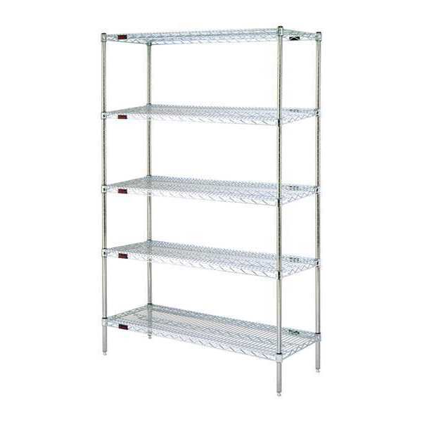 Eagle Group Wire Shelving Unit, 24"D x 72"W x 74"H, 5 Shelves, Silver, Height: 74" S5-74-2472S