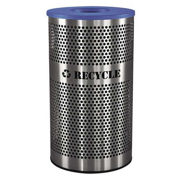 Ex-Cell Kaiser 33 gal Round Recycling Bin, Flat Top, Royal Blue, Stainless Steel, LLDPE VCR-33PERF-S