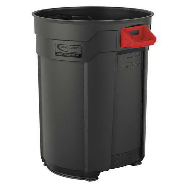 Suncast Commercial 55 gal. Round Trash Can, Gray, Snap-On, HDPE BMTCU55