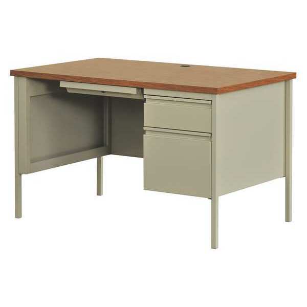 Hirsh Pedestal Desk, 30" D X 48" W X 29-1/2" H, Putty/Oak, Laminate 20091