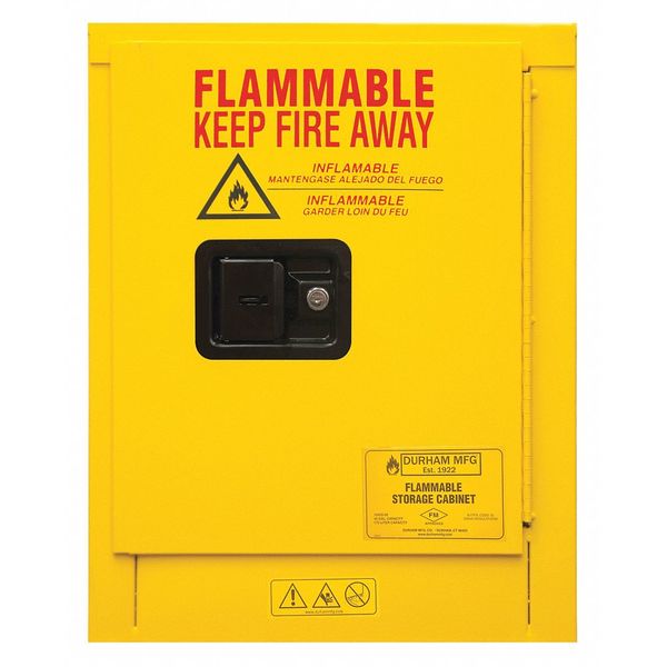 Durham Mfg Safety Cabinet, Manual Close, 4 gal., Yellow 1004M-50