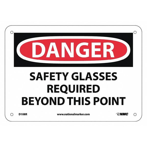 Nmc Danger Eye Protection Required Sign, 7 in Height, 10 in Width, Rigid Plastic D108R