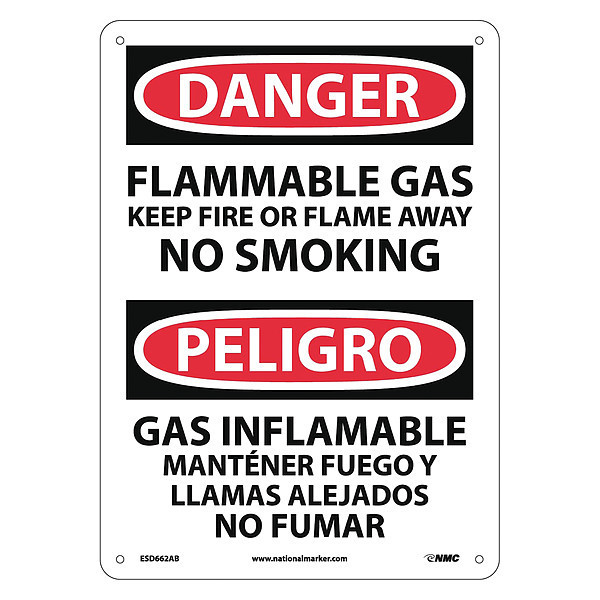 Nmc Danger Flammable Gas Sign - Bilingual, ESD662AB ESD662AB