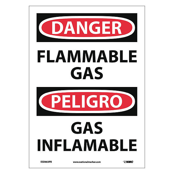 Nmc Danger Flammable Gas Sign - Bilingual, ESD663PB ESD663PB