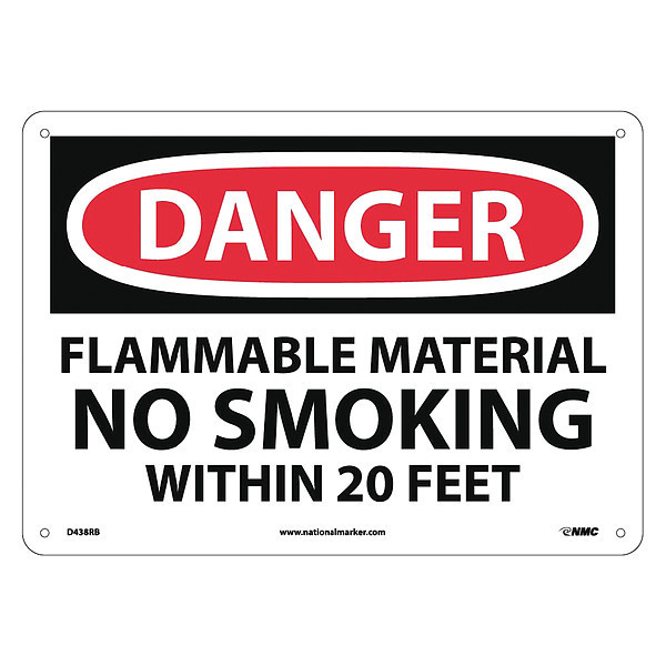 Nmc Danger Flammable Material No Smoking Sign, D438RB D438RB