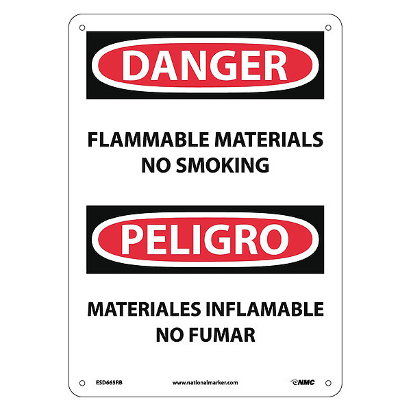 Nmc Danger Flammable Materials No Smoking Sign - Bilingual, ESD665RB ESD665RB