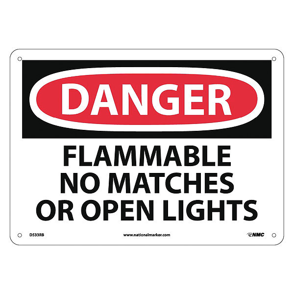 Nmc Danger Flammable No Matches Or Open Lights Sign, D533RB D533RB