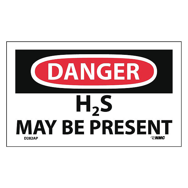 Nmc Danger H2S May Be Present Label, Pk5 D282AP