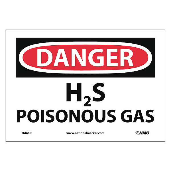 Nmc Danger H2S Poisonous Gas Sign, D440P D440P
