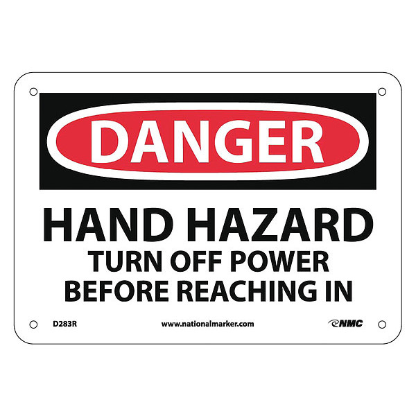 Nmc Danger Hand Hazard Turn Off Power Sign, D283R D283R