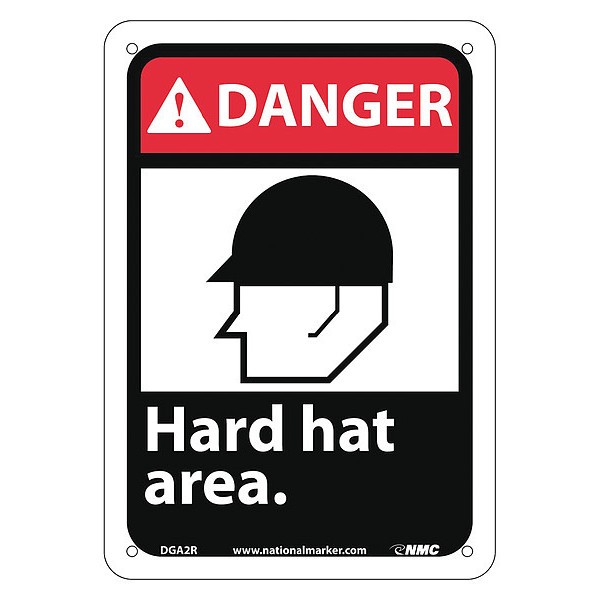 Nmc Danger Hard Hat Area Sign, 10 in Height, 7 in Width, Rigid Plastic DGA2R