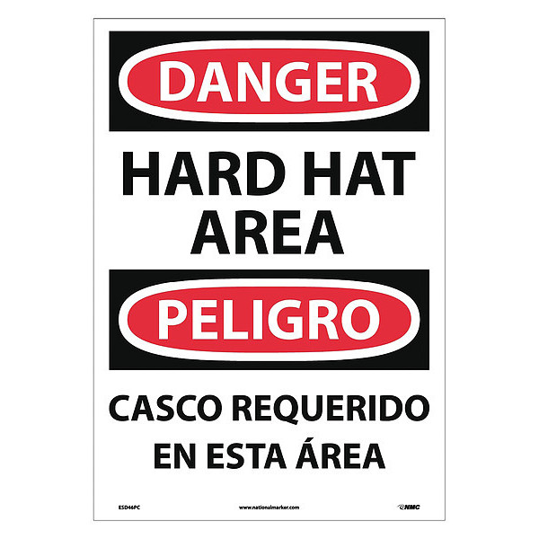 Nmc Danger Hard Hat Area Sign - Bilingual ESD46PC