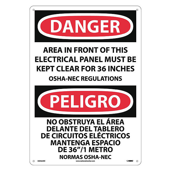 Nmc Danger Electrical Panel Must Be Kept Clear Sign - Bilingual, ESD225RC ESD225RC