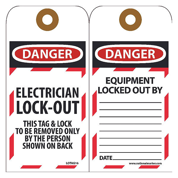 Nmc Danger Electrician Lock-Out Tag, Pk10 LOTAG16