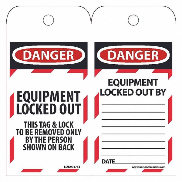 Nmc Danger Equipment Locked Out Tag, Pk25 LOTAG17ST