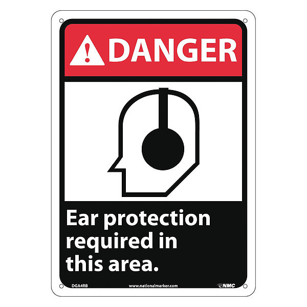 Nmc Danger Ear Protection Required In This A, 14 in Height, 10 in Width, Rigid Plastic DGA4RB