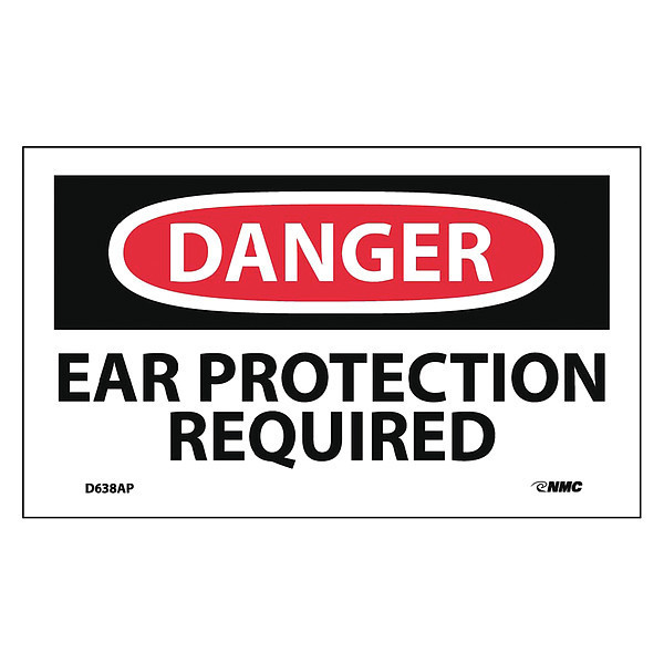 Nmc Danger Ear Protection Required Label, Pk5 D638AP