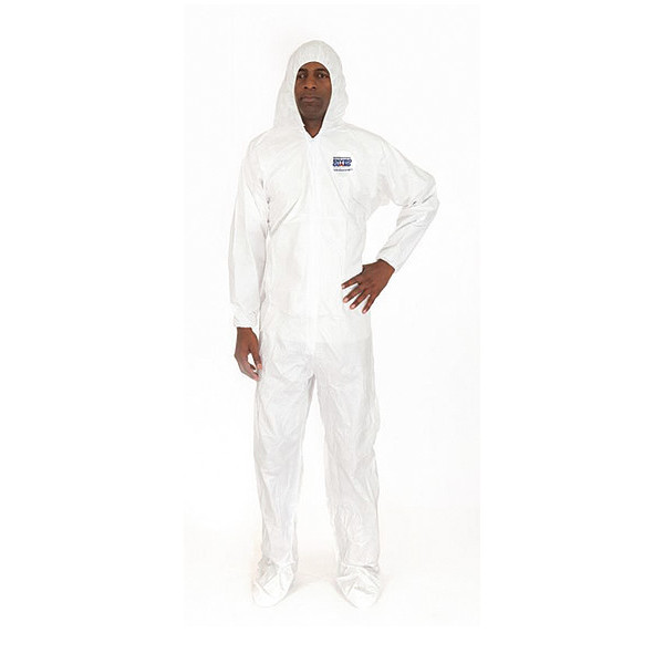 International Enviroguard Coverall w Hood, Boot, 5XL, White, PK25, 5XL, 25 PK, White, Zipper 8119