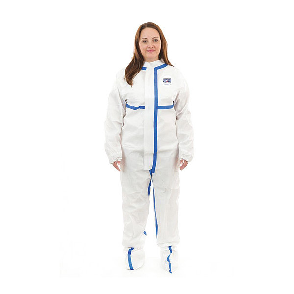 International Enviroguard White Coverall, Boot Only, S, PK25, 25 PK, White, Laminated Nonwoven, Zipper W2501