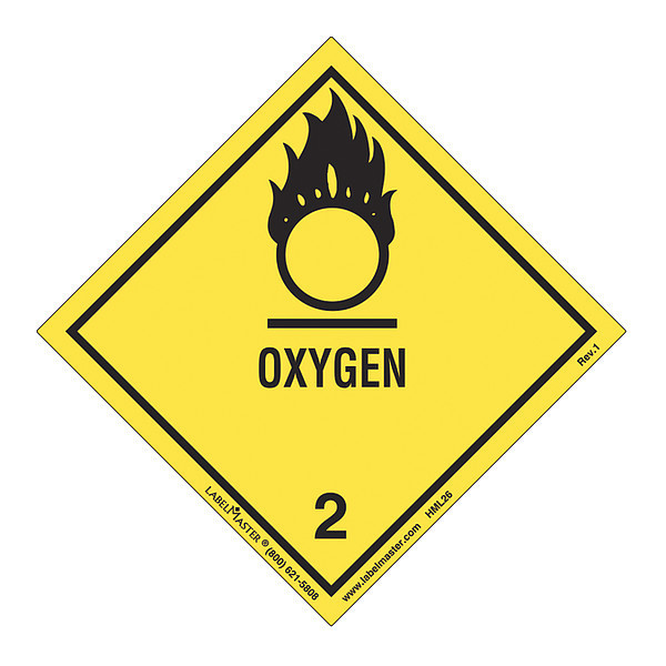 Labelmaster Oxygen Label, Worded, Paper, PK50 HML26S