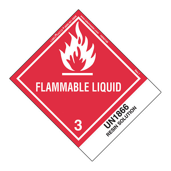 Labelmaster Flammable Liquid Label, UN1866, PK500, HSN2100 HSN2100