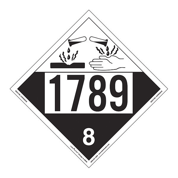 Labelmaster Corrosive Placard, UN1789, PK25 ZEZ41789