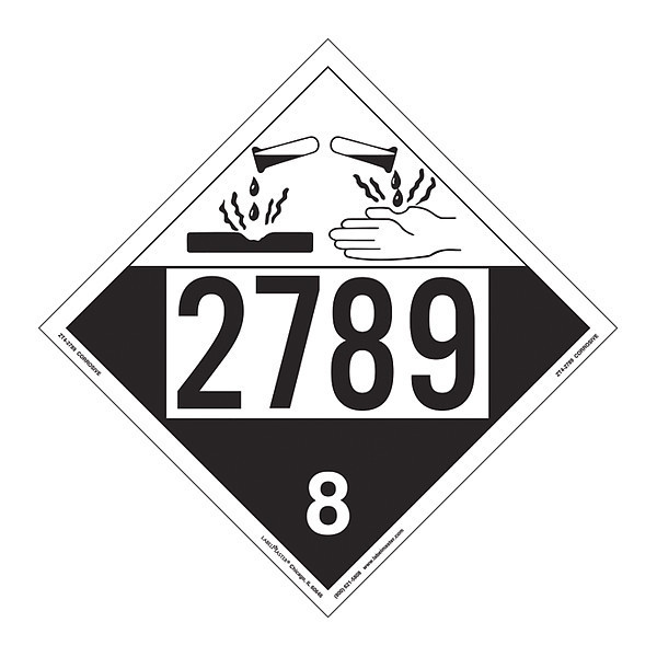 Labelmaster Corrosive Placard, UN 2789, PK25 ZT4-2789