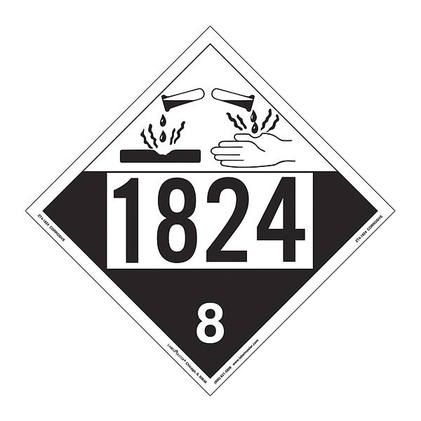 Labelmaster Corrosive Placard, UN 1824, PK25 ZT4-1824