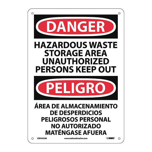 Nmc Danger Hazardous Waste Storage Area Sign - Bilingual, ESD442AB ESD442AB