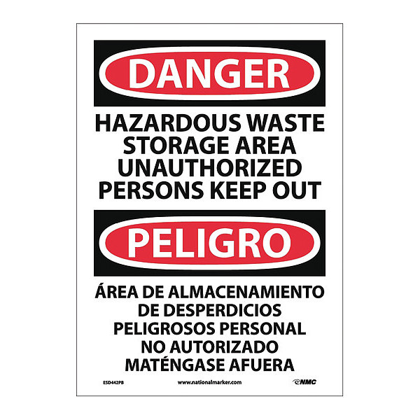Nmc Danger Hazardous Waste Storage Area Sign - Bilingual, ESD442PB ESD442PB