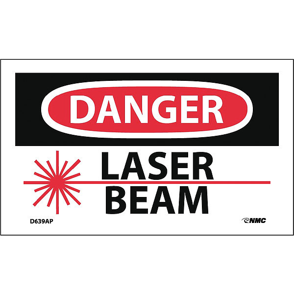 Nmc Danger Laser Beam Label, Pk5 D639AP