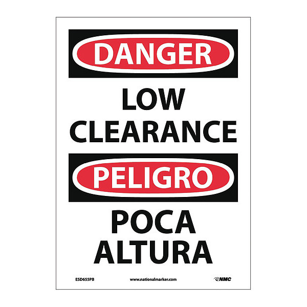Nmc Danger Low Clearance Sign - Bilingual, ESD655PB ESD655PB