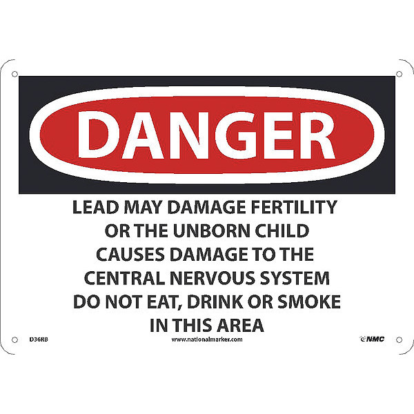 Nmc Danger Lead Work Area Sign, D36RB D36RB