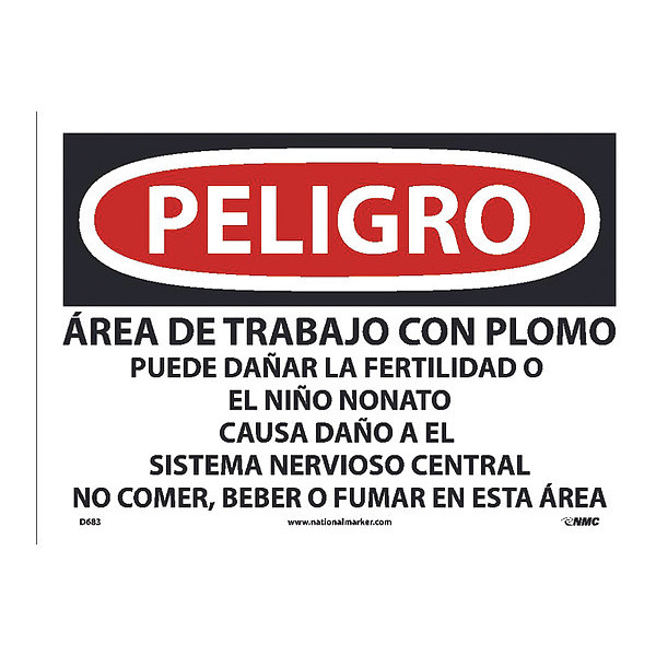 Nmc Danger Lead Work Area Sign, Spanish Osha, Pk100 D683
