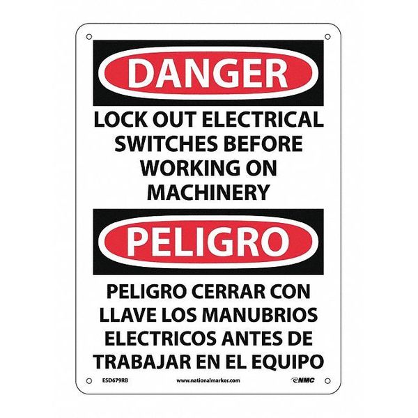 Nmc Danger Lock Out Electrical Switches Sign - Bilingual, ESD679RB ESD679RB
