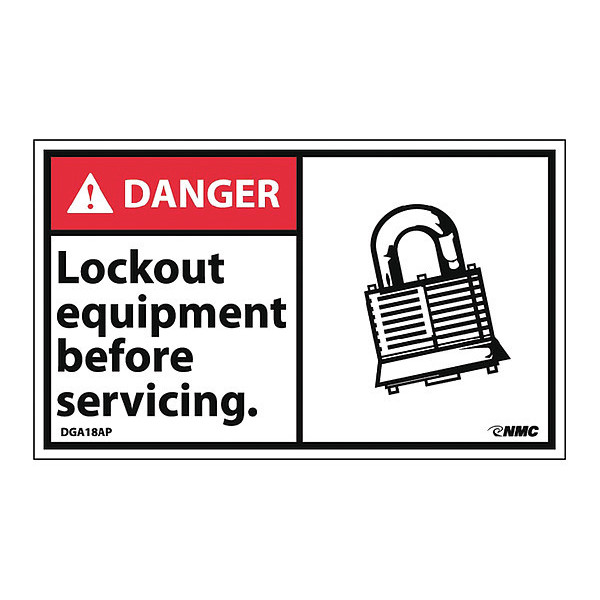 Nmc Danger Lock Out Equipment Before Servicing Label, Pk5 DGA18AP