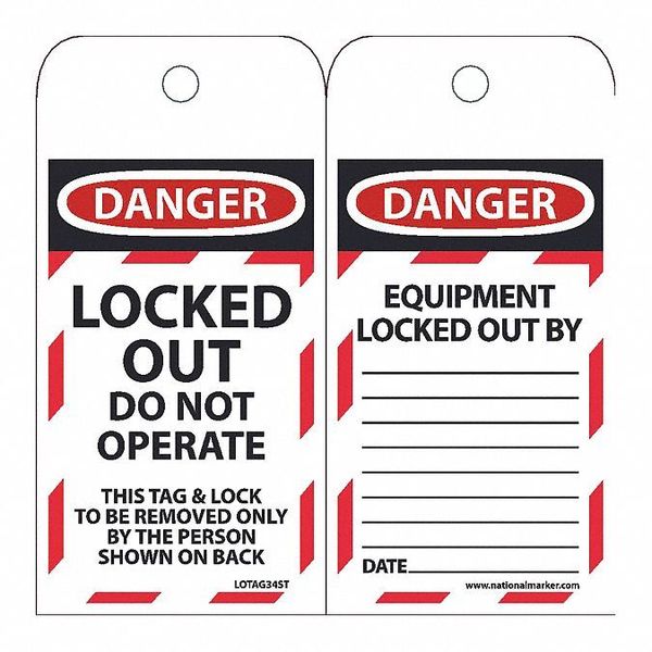 Nmc Danger Locked Out Do Not Operate Tag, Pk25 LOTAG34ST