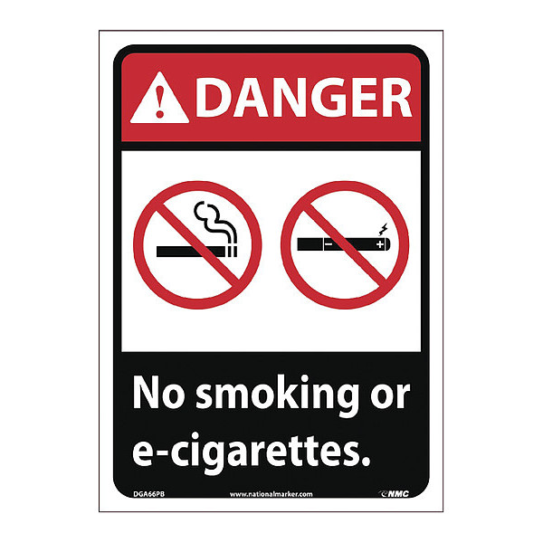 Nmc Danger No Smoking E-Cigarette Sign, DGA66PB DGA66PB