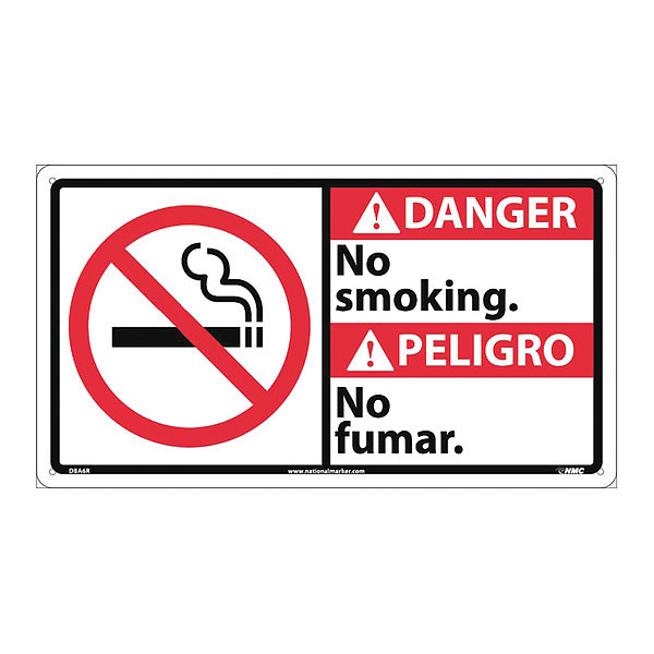 Nmc Danger No Smoking Sign - Bilingual, DBA6R DBA6R
