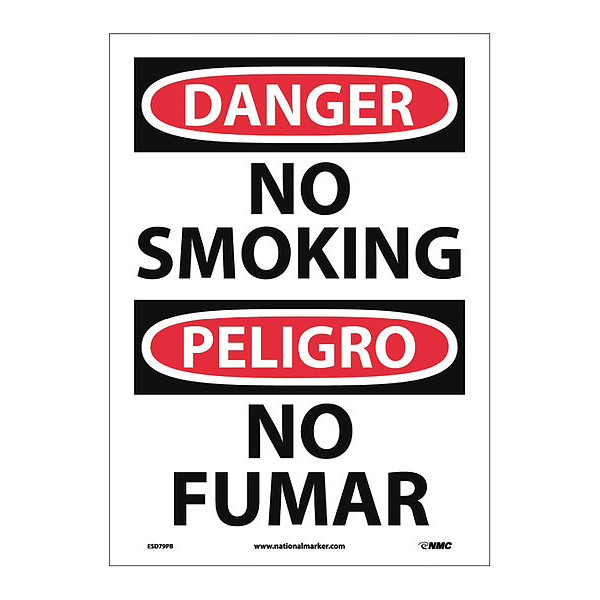 Nmc Danger No Smoking Sign - Bilingual, ESD79PB ESD79PB