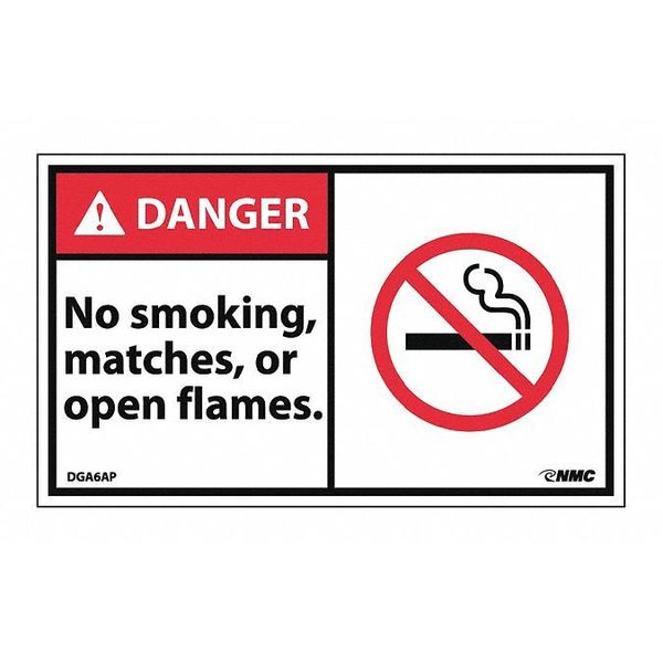 Nmc Danger No Smoking Matches Or Open Flames Label, Pk5, DGA6AP DGA6AP