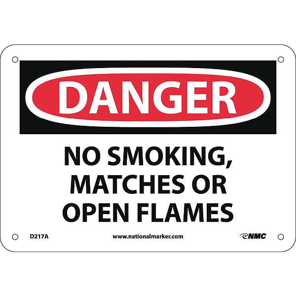 Nmc Danger No Smoking Matches Or Open Flames Sign, D217A D217A